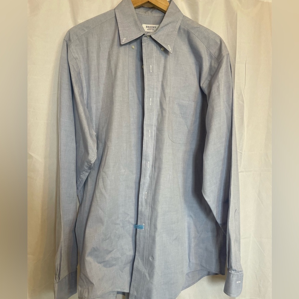 BROOKS BROTHERS BASIC Men’s Blue Long Sleeve Button Down Dress Shirt Size 16 36